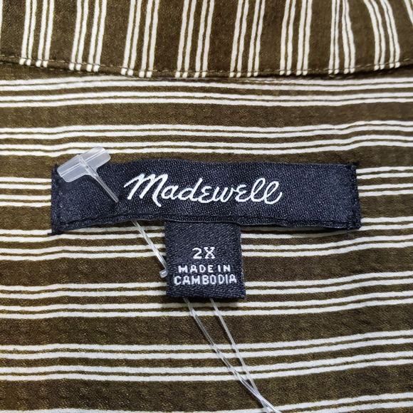NWT Madewell Resort Striped Shirt Womens Plus 2X Brown White Stripe Seersucker - Picture 8 of 13